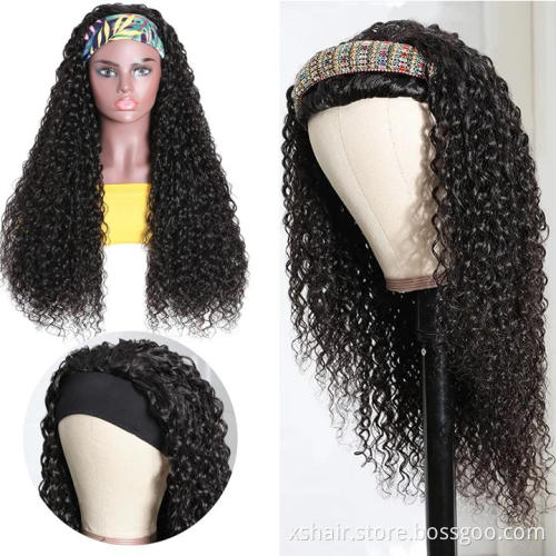Wholesale Kinky Curly Virgin Cuticle Aligned Hair Vendors, Free Samples Human Hair Wigs None Lace Headband Wig
